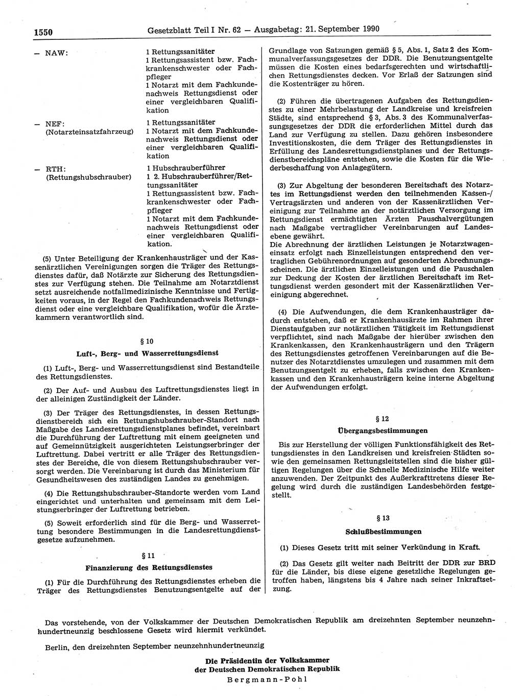 Gesetzblatt (GBl.) der Deutschen Demokratischen Republik (DDR) Teil Ⅰ 1990, Seite 1550 (GBl. DDR Ⅰ 1990, S. 1550)