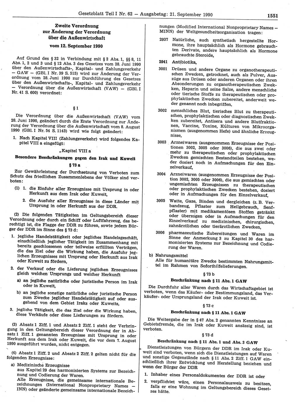 Gesetzblatt (GBl.) der Deutschen Demokratischen Republik (DDR) Teil Ⅰ 1990, Seite 1551 (GBl. DDR Ⅰ 1990, S. 1551)