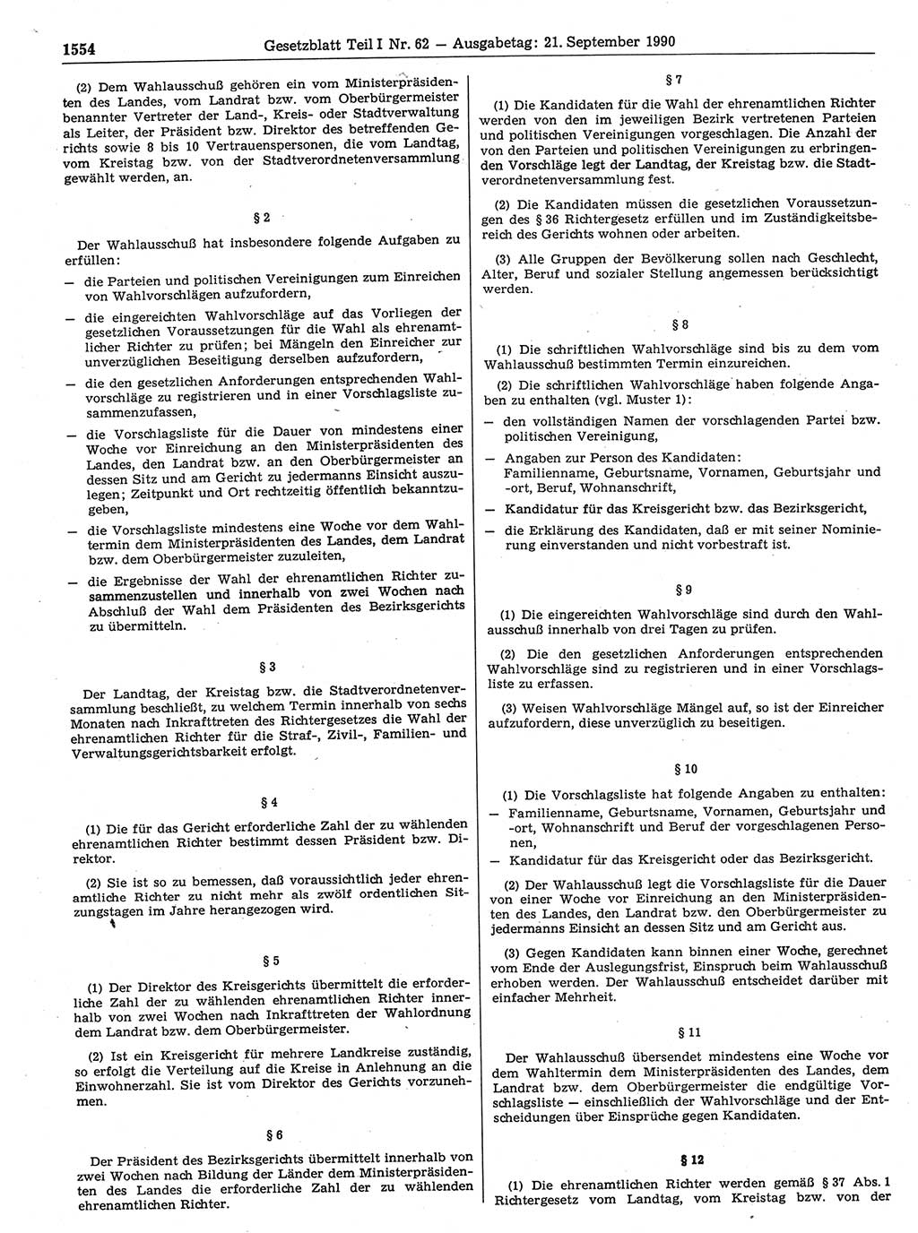 Gesetzblatt (GBl.) der Deutschen Demokratischen Republik (DDR) Teil Ⅰ 1990, Seite 1554 (GBl. DDR Ⅰ 1990, S. 1554)