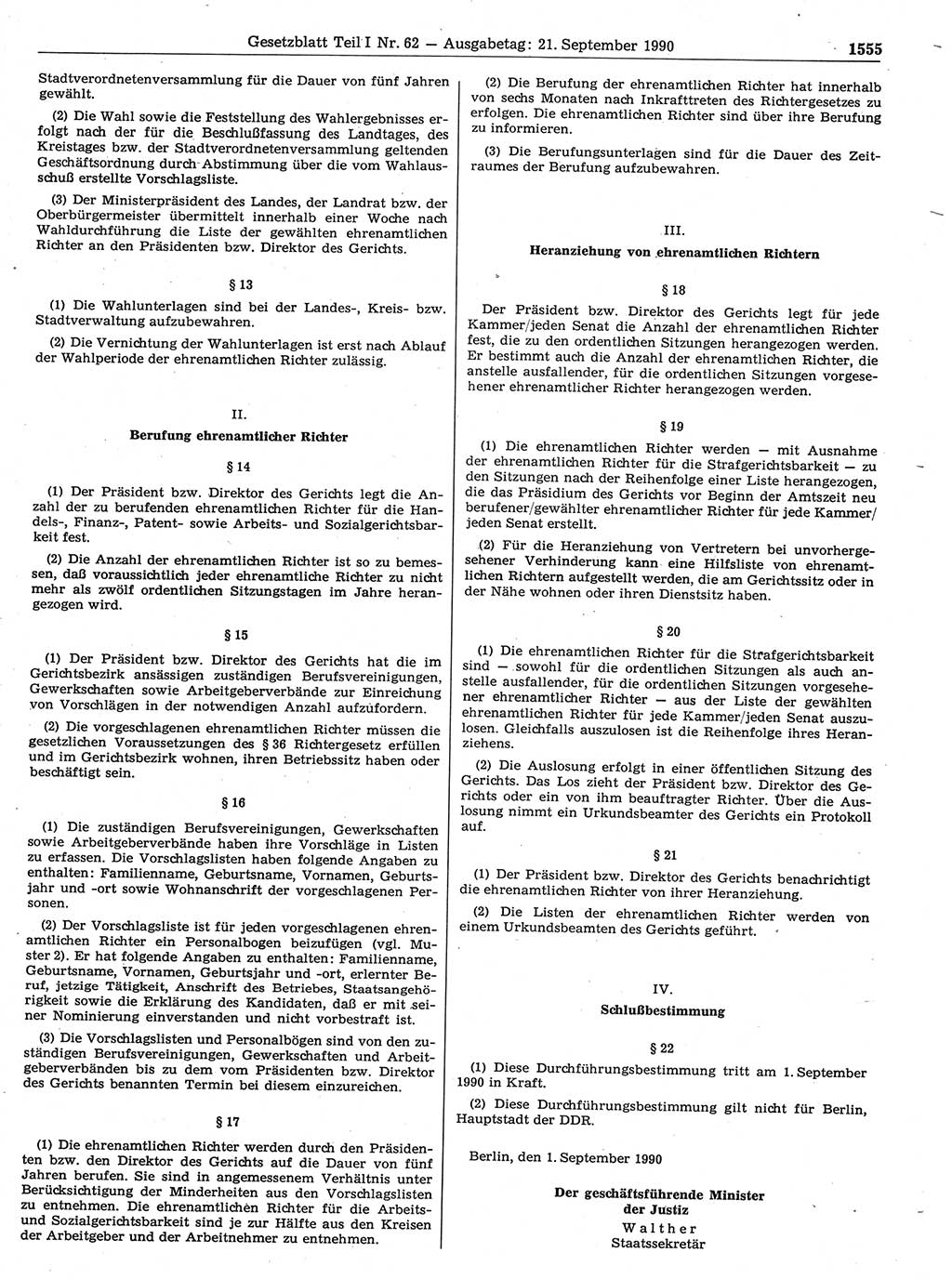 Gesetzblatt (GBl.) der Deutschen Demokratischen Republik (DDR) Teil Ⅰ 1990, Seite 1555 (GBl. DDR Ⅰ 1990, S. 1555)