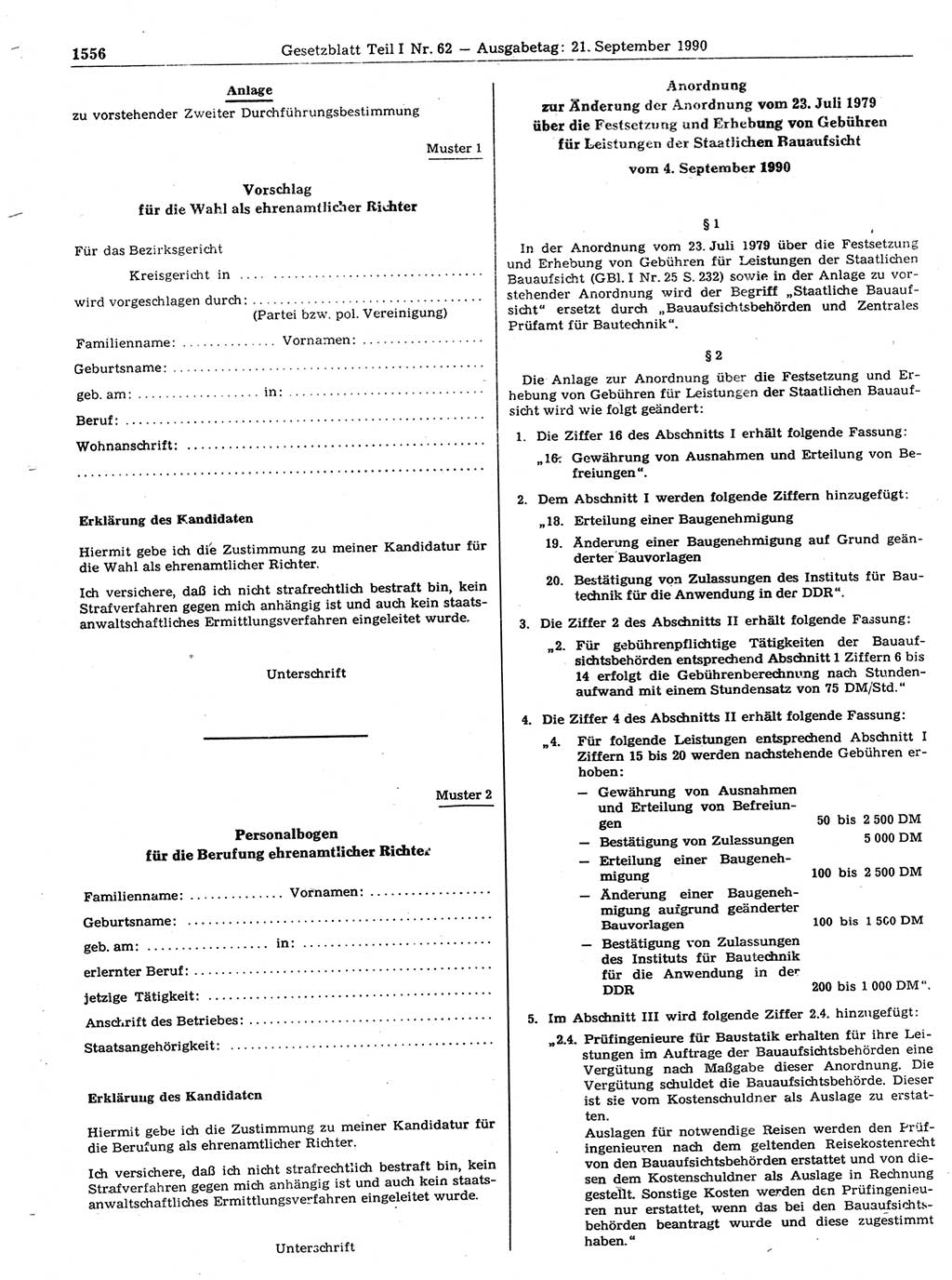 Gesetzblatt (GBl.) der Deutschen Demokratischen Republik (DDR) Teil Ⅰ 1990, Seite 1556 (GBl. DDR Ⅰ 1990, S. 1556)