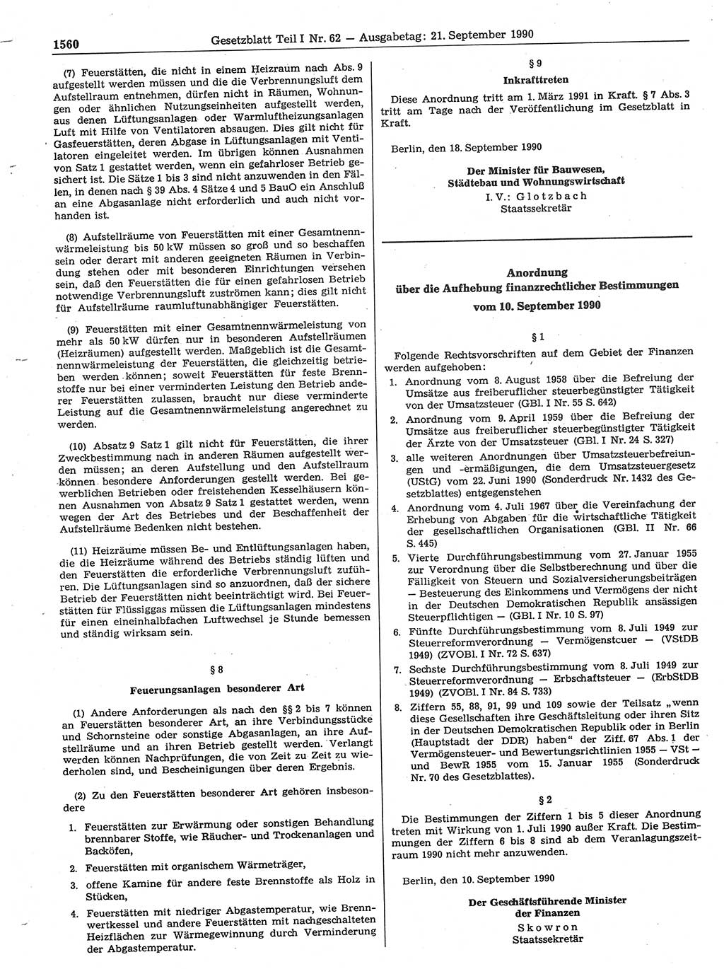 Gesetzblatt (GBl.) der Deutschen Demokratischen Republik (DDR) Teil Ⅰ 1990, Seite 1560 (GBl. DDR Ⅰ 1990, S. 1560)