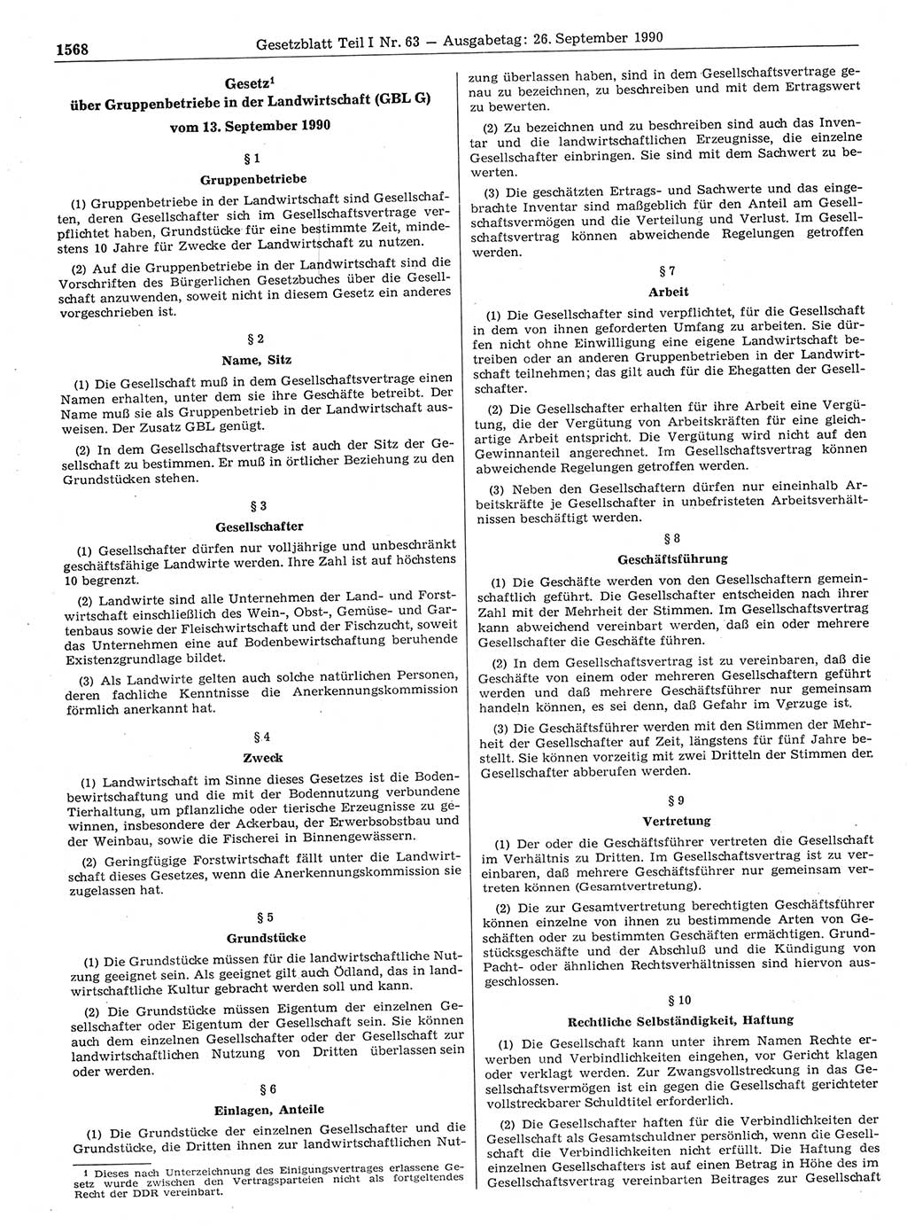 Gesetzblatt (GBl.) der Deutschen Demokratischen Republik (DDR) Teil Ⅰ 1990, Seite 1568 (GBl. DDR Ⅰ 1990, S. 1568)