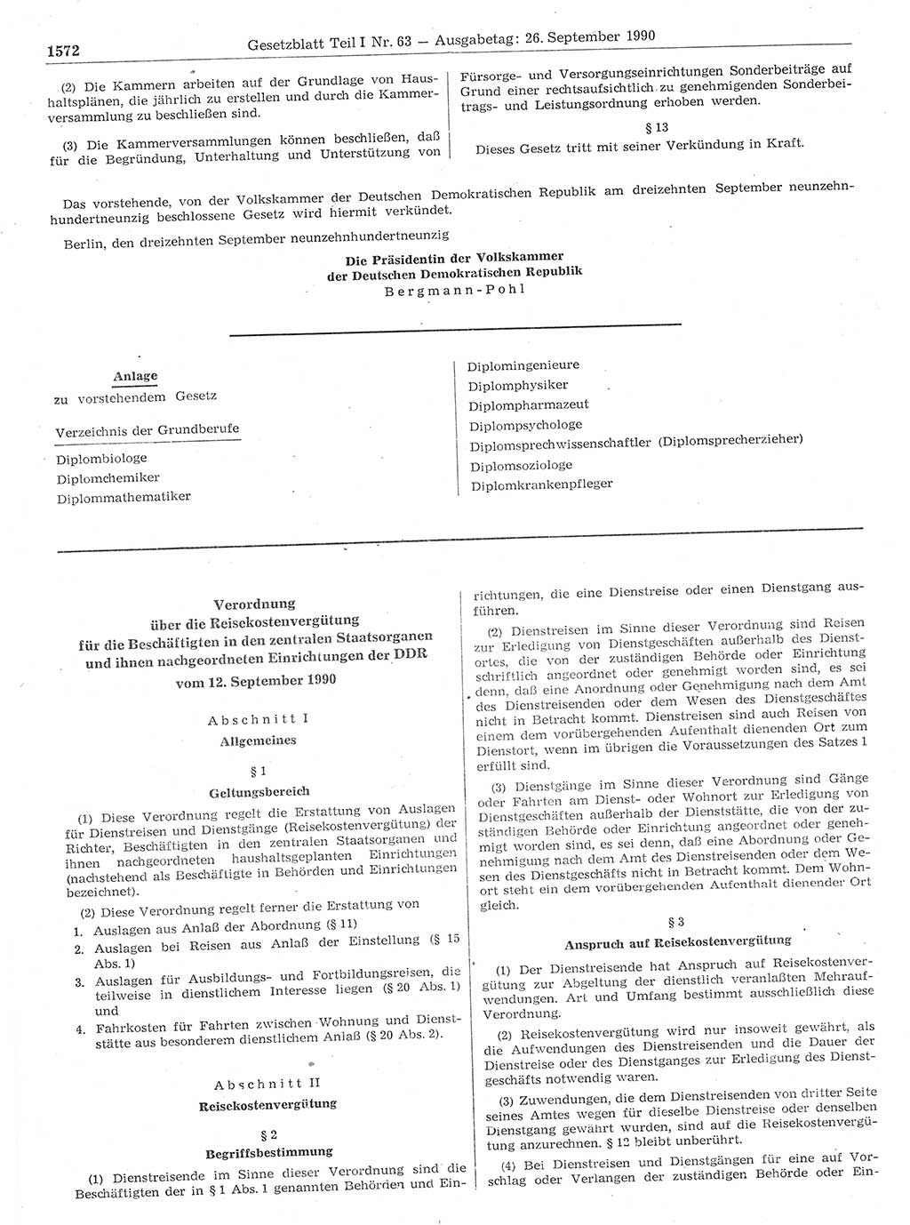 Gesetzblatt (GBl.) der Deutschen Demokratischen Republik (DDR) Teil Ⅰ 1990, Seite 1572 (GBl. DDR Ⅰ 1990, S. 1572)