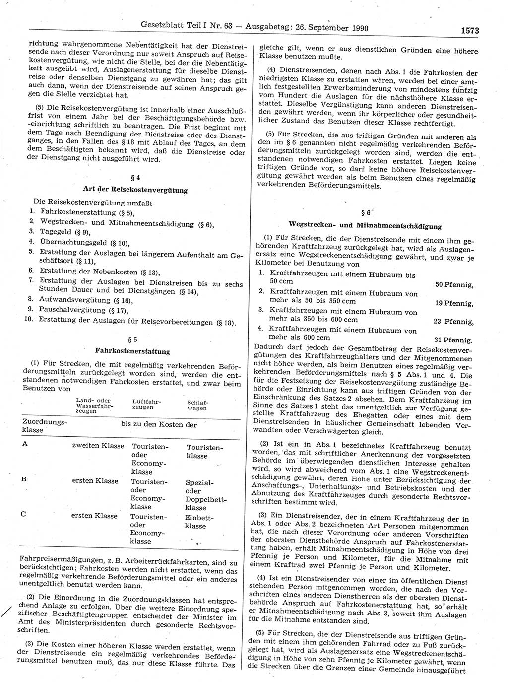Gesetzblatt (GBl.) der Deutschen Demokratischen Republik (DDR) Teil Ⅰ 1990, Seite 1573 (GBl. DDR Ⅰ 1990, S. 1573)