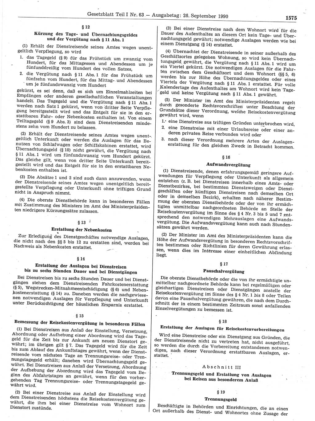 Gesetzblatt (GBl.) der Deutschen Demokratischen Republik (DDR) Teil Ⅰ 1990, Seite 1575 (GBl. DDR Ⅰ 1990, S. 1575)
