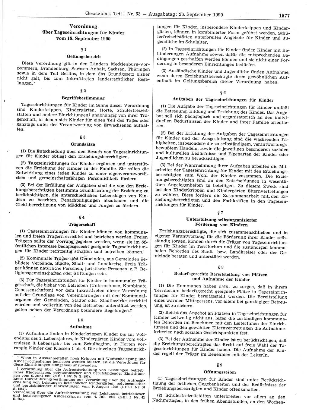 Gesetzblatt (GBl.) der Deutschen Demokratischen Republik (DDR) Teil Ⅰ 1990, Seite 1577 (GBl. DDR Ⅰ 1990, S. 1577)