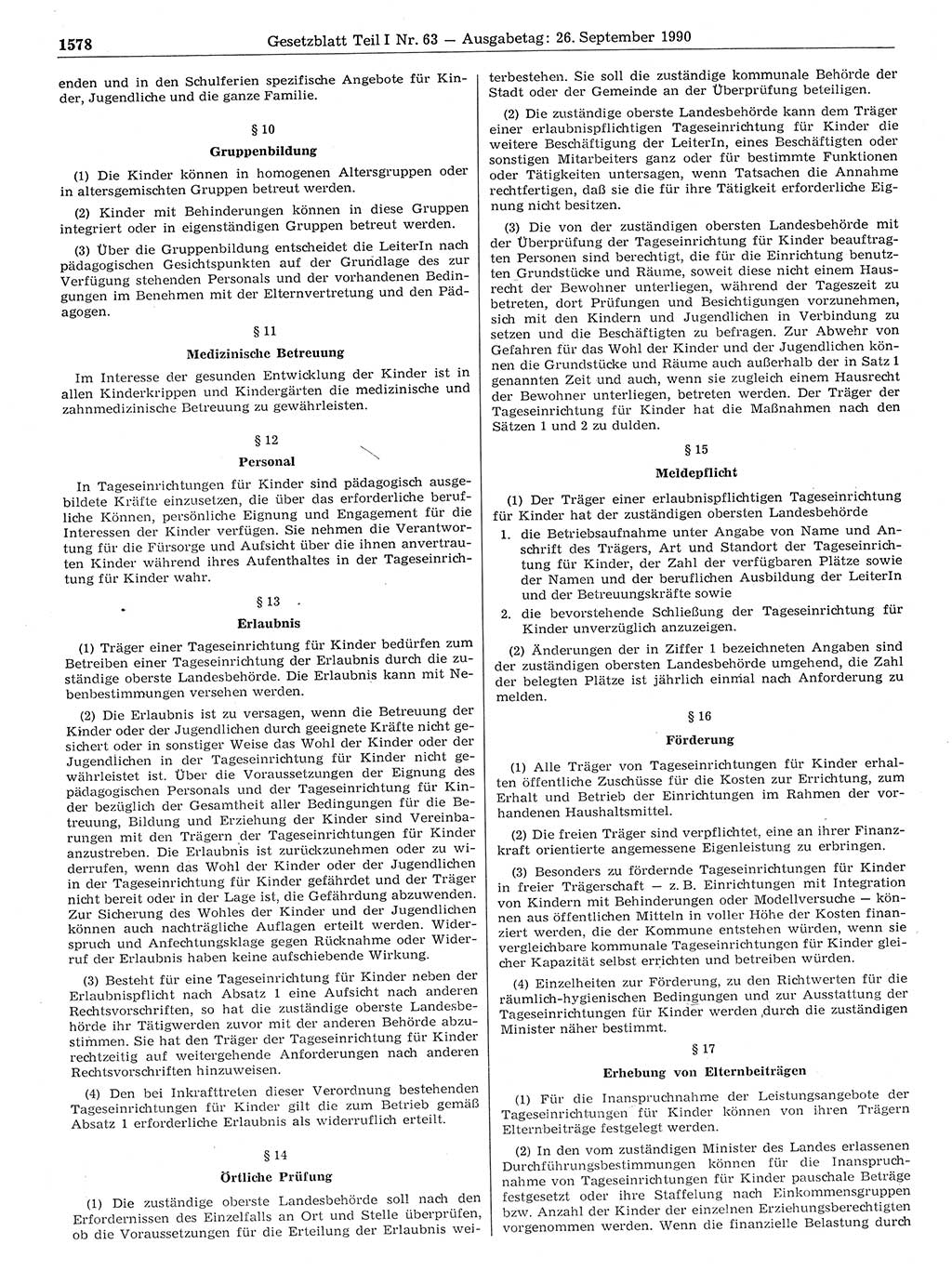 Gesetzblatt (GBl.) der Deutschen Demokratischen Republik (DDR) Teil Ⅰ 1990, Seite 1578 (GBl. DDR Ⅰ 1990, S. 1578)