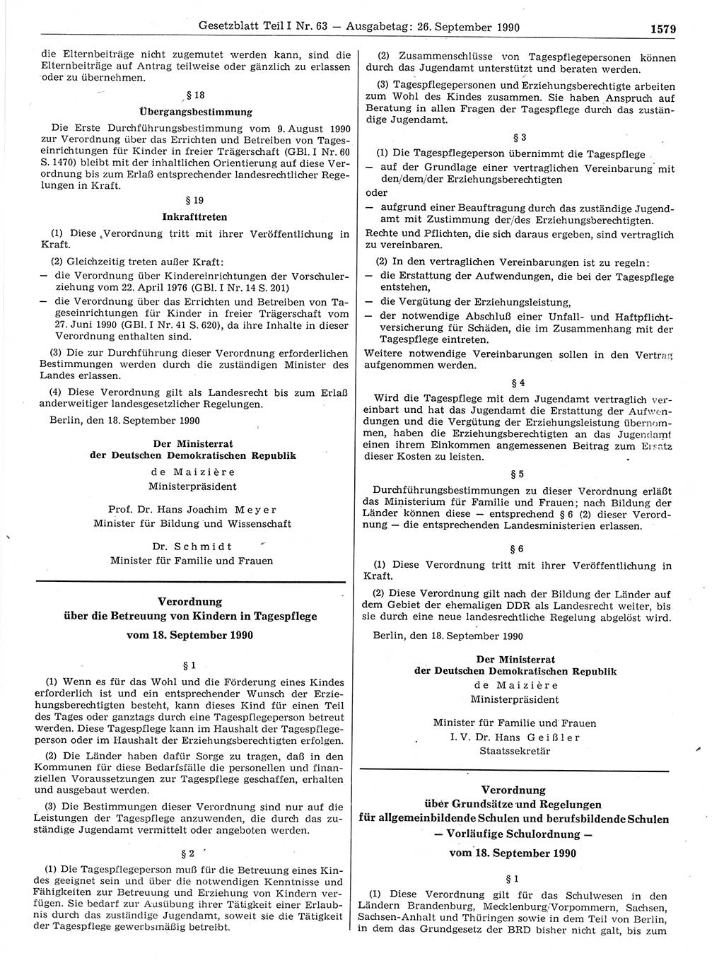 Gesetzblatt (GBl.) der Deutschen Demokratischen Republik (DDR) Teil Ⅰ 1990, Seite 1579 (GBl. DDR Ⅰ 1990, S. 1579)