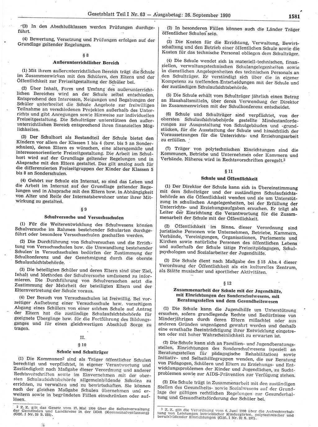 Gesetzblatt (GBl.) der Deutschen Demokratischen Republik (DDR) Teil Ⅰ 1990, Seite 1581 (GBl. DDR Ⅰ 1990, S. 1581)