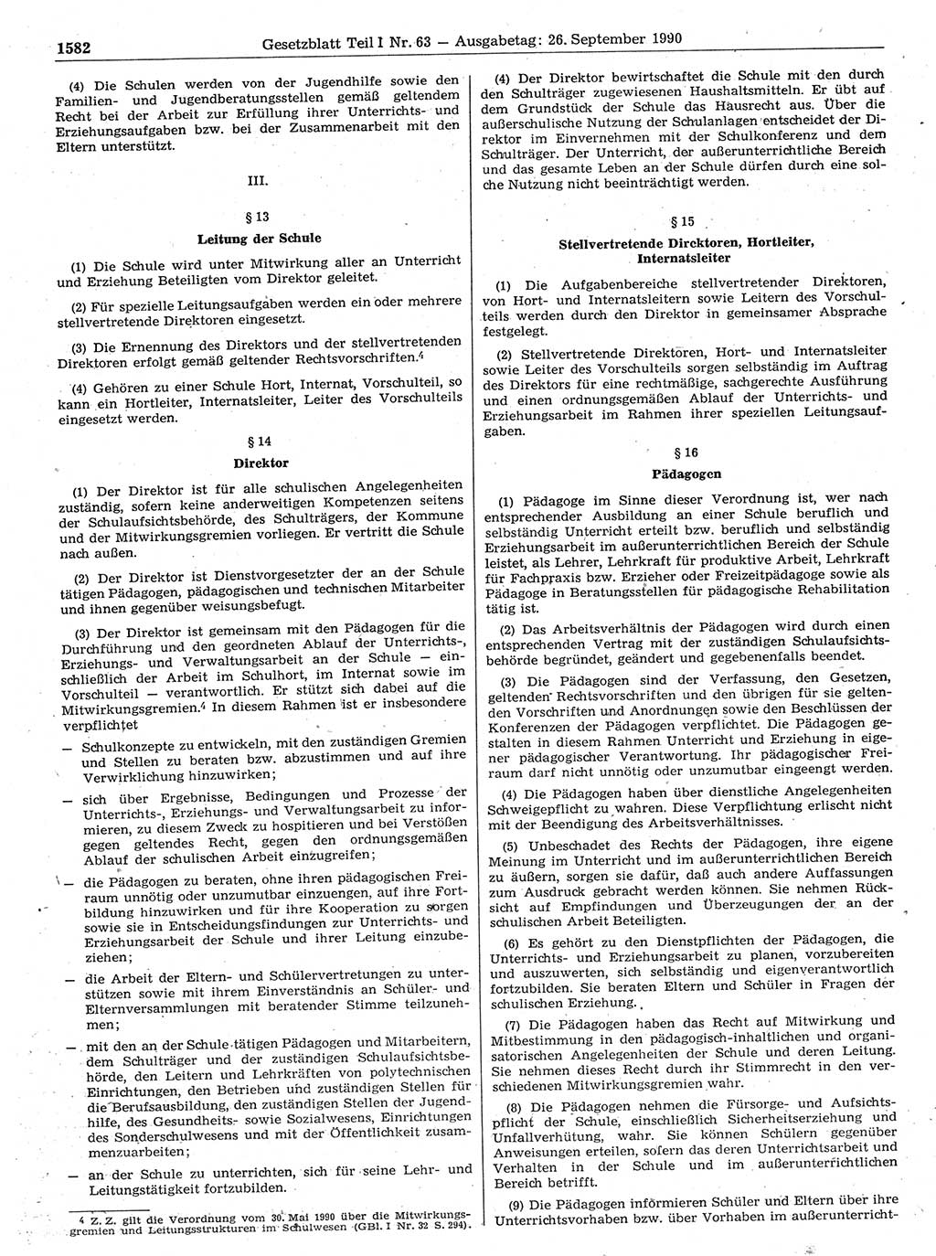 Gesetzblatt (GBl.) der Deutschen Demokratischen Republik (DDR) Teil Ⅰ 1990, Seite 1582 (GBl. DDR Ⅰ 1990, S. 1582)