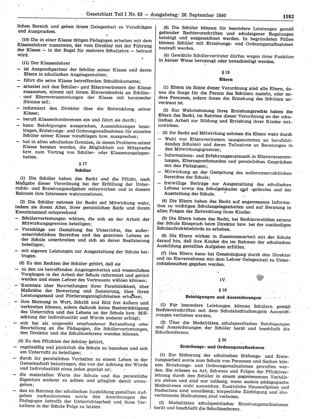 Gesetzblatt (GBl.) der Deutschen Demokratischen Republik (DDR) Teil Ⅰ 1990, Seite 1583 (GBl. DDR Ⅰ 1990, S. 1583)