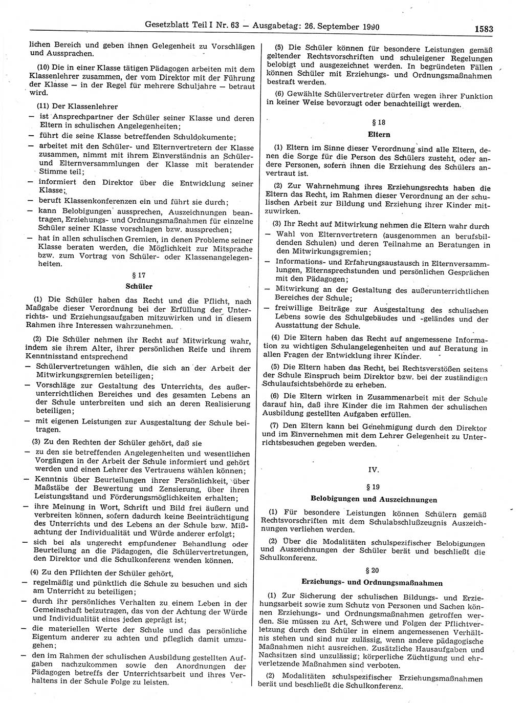 Gesetzblatt (GBl.) der Deutschen Demokratischen Republik (DDR) Teil Ⅰ 1990, Seite 1585 (GBl. DDR Ⅰ 1990, S. 1585)