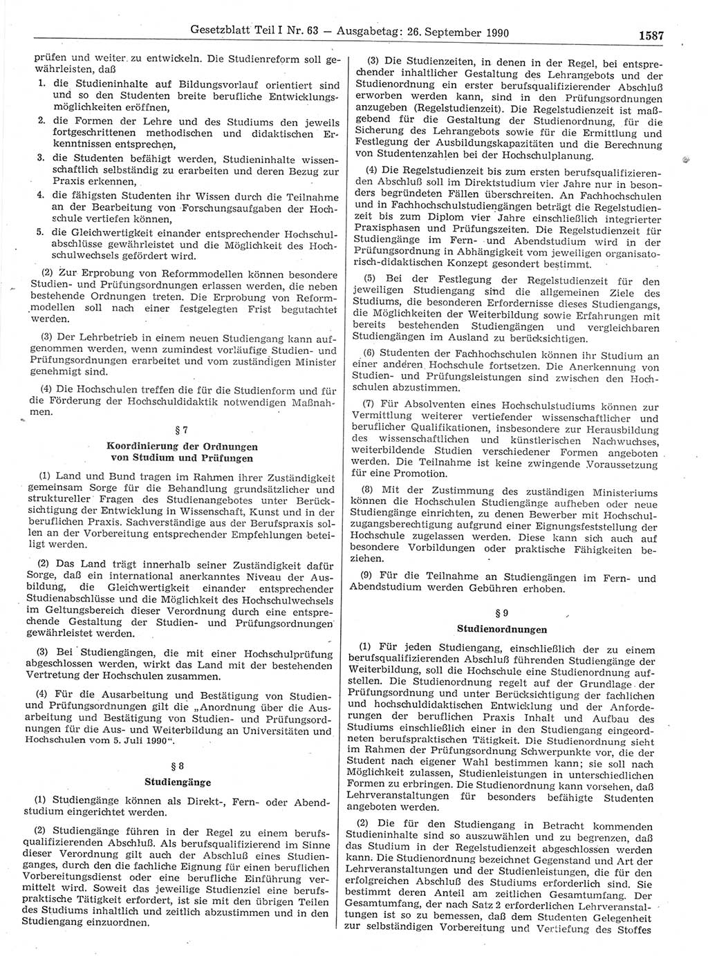 Gesetzblatt (GBl.) der Deutschen Demokratischen Republik (DDR) Teil Ⅰ 1990, Seite 1587 (GBl. DDR Ⅰ 1990, S. 1587)