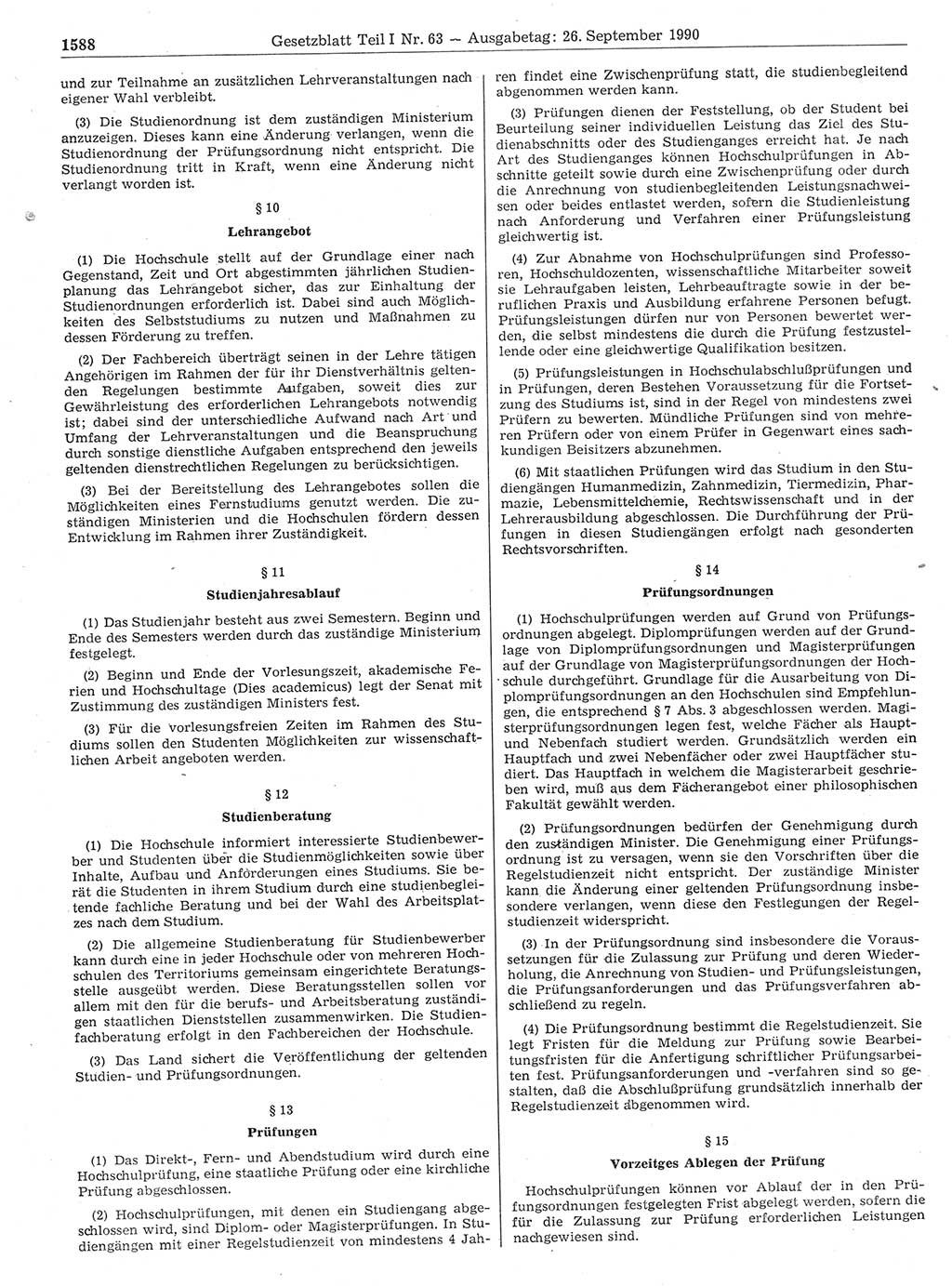 Gesetzblatt (GBl.) der Deutschen Demokratischen Republik (DDR) Teil Ⅰ 1990, Seite 1588 (GBl. DDR Ⅰ 1990, S. 1588)