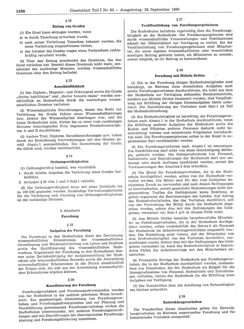 Gesetzblatt (GBl.) der Deutschen Demokratischen Republik (DDR) Teil Ⅰ 1990, Seite 1590 (GBl. DDR Ⅰ 1990, S. 1590)