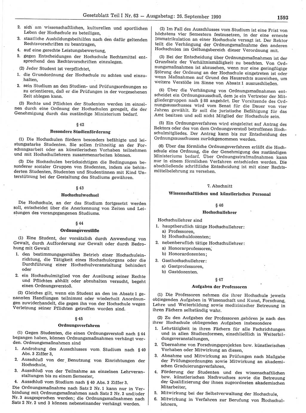 Gesetzblatt (GBl.) der Deutschen Demokratischen Republik (DDR) Teil Ⅰ 1990, Seite 1593 (GBl. DDR Ⅰ 1990, S. 1593)
