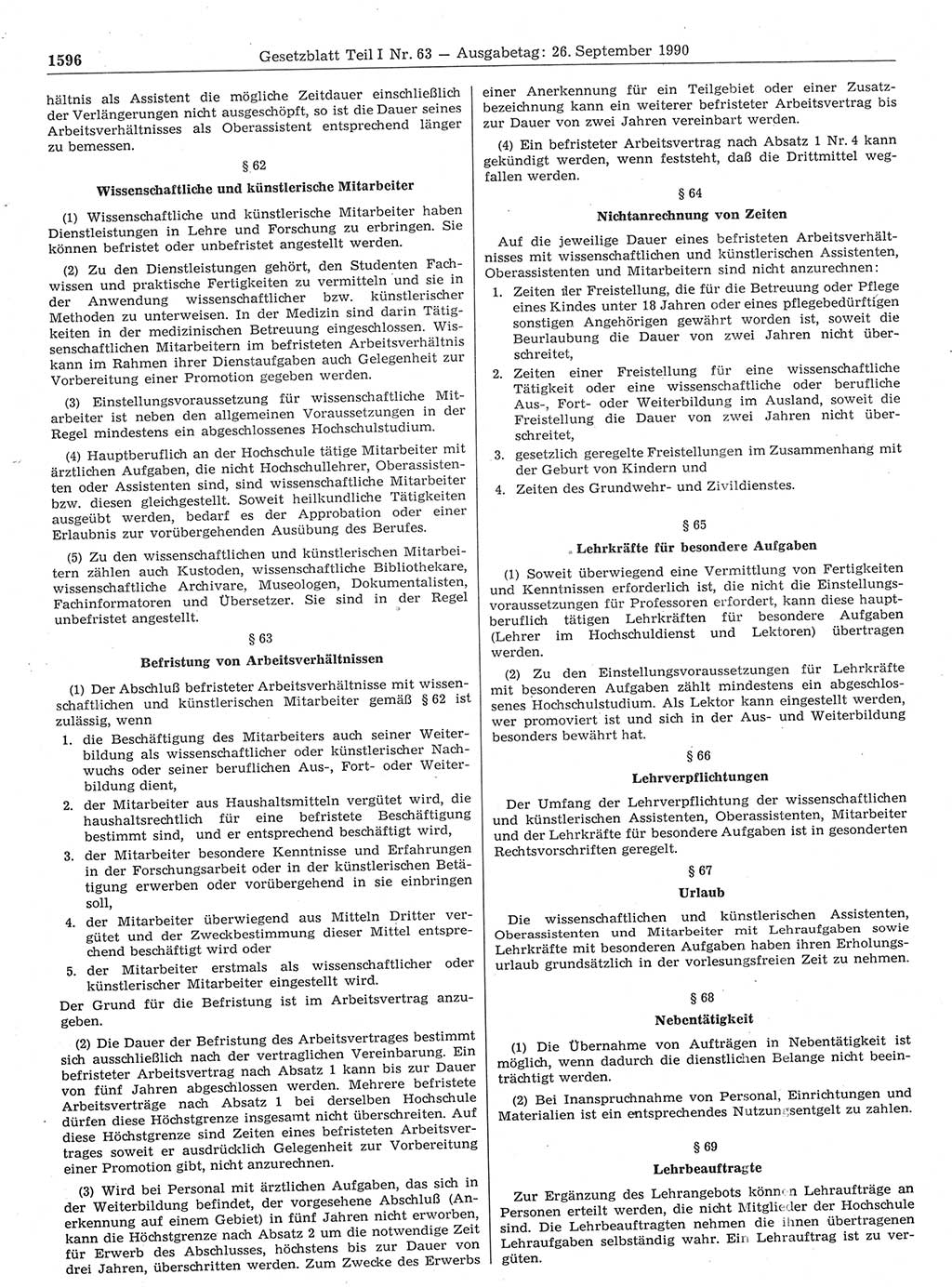Gesetzblatt (GBl.) der Deutschen Demokratischen Republik (DDR) Teil Ⅰ 1990, Seite 1596 (GBl. DDR Ⅰ 1990, S. 1596)