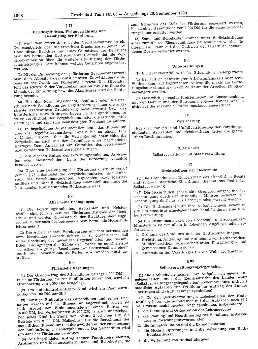 Gesetzblatt (GBl.) der Deutschen Demokratischen Republik (DDR) Teil Ⅰ 1990, Seite 1598 (GBl. DDR Ⅰ 1990, S. 1598)