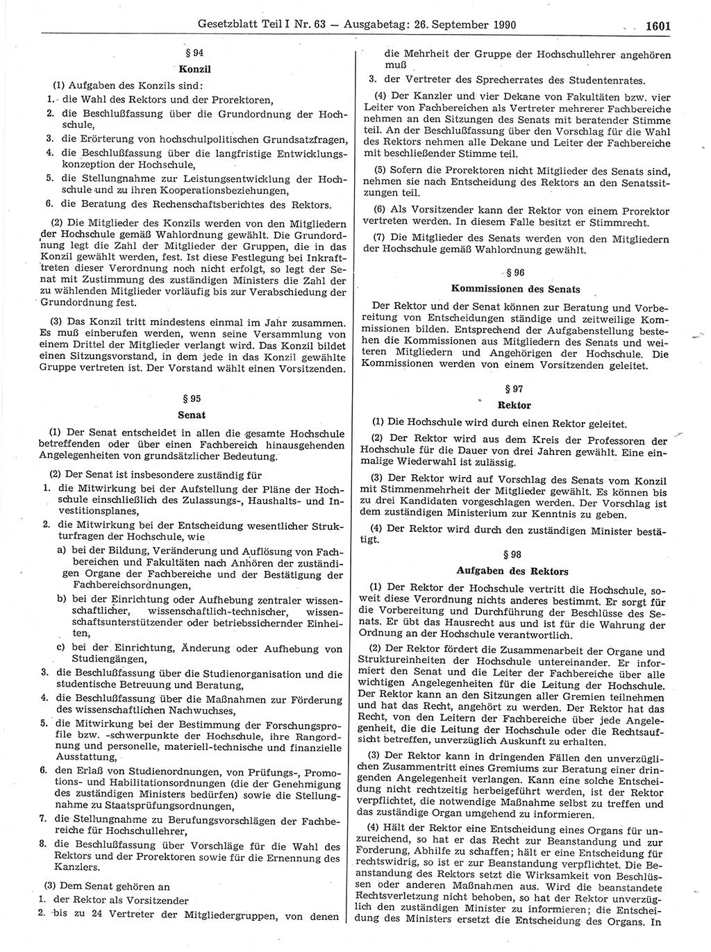 Gesetzblatt (GBl.) der Deutschen Demokratischen Republik (DDR) Teil Ⅰ 1990, Seite 1601 (GBl. DDR Ⅰ 1990, S. 1601)