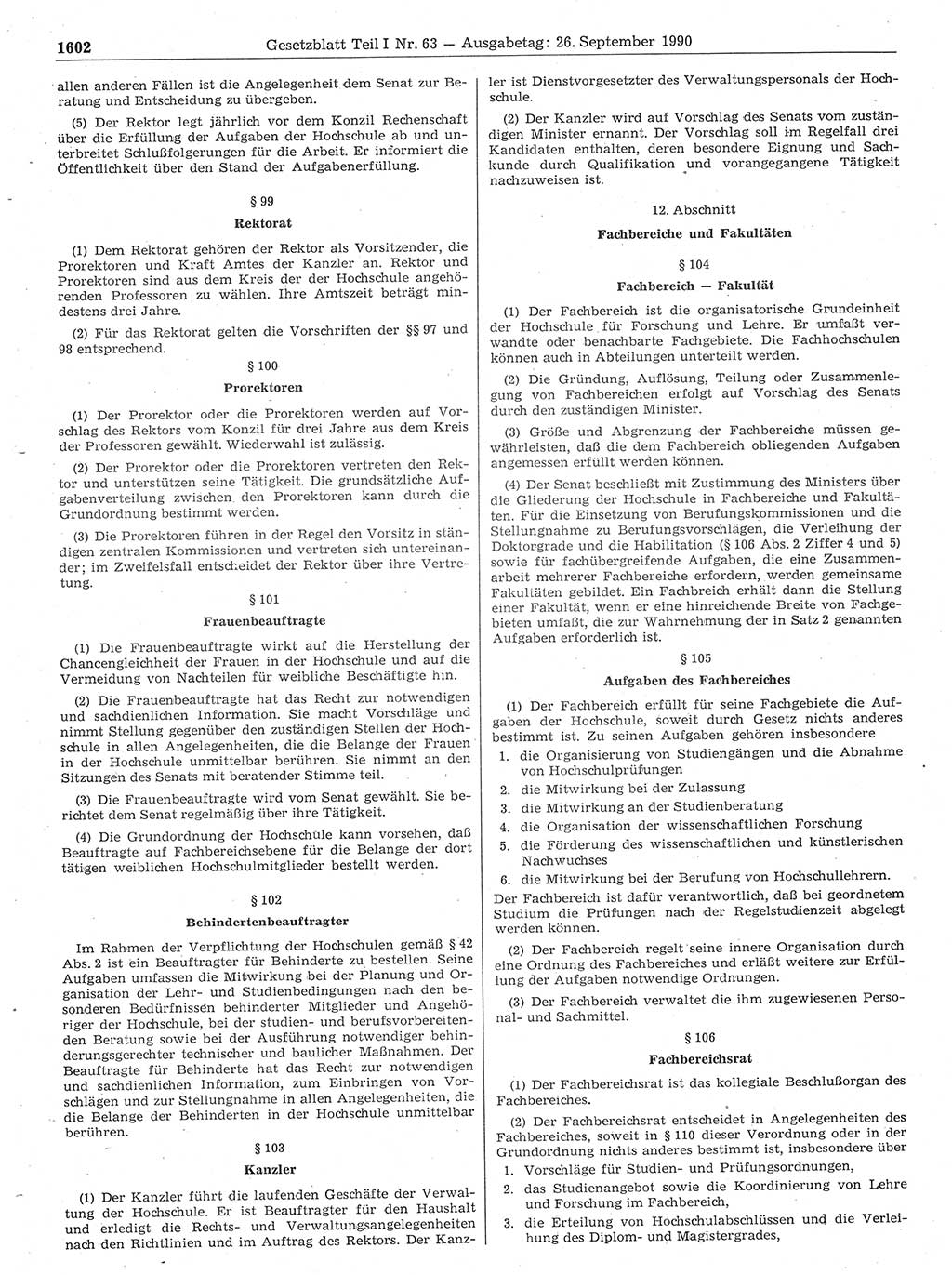 Gesetzblatt (GBl.) der Deutschen Demokratischen Republik (DDR) Teil Ⅰ 1990, Seite 1602 (GBl. DDR Ⅰ 1990, S. 1602)