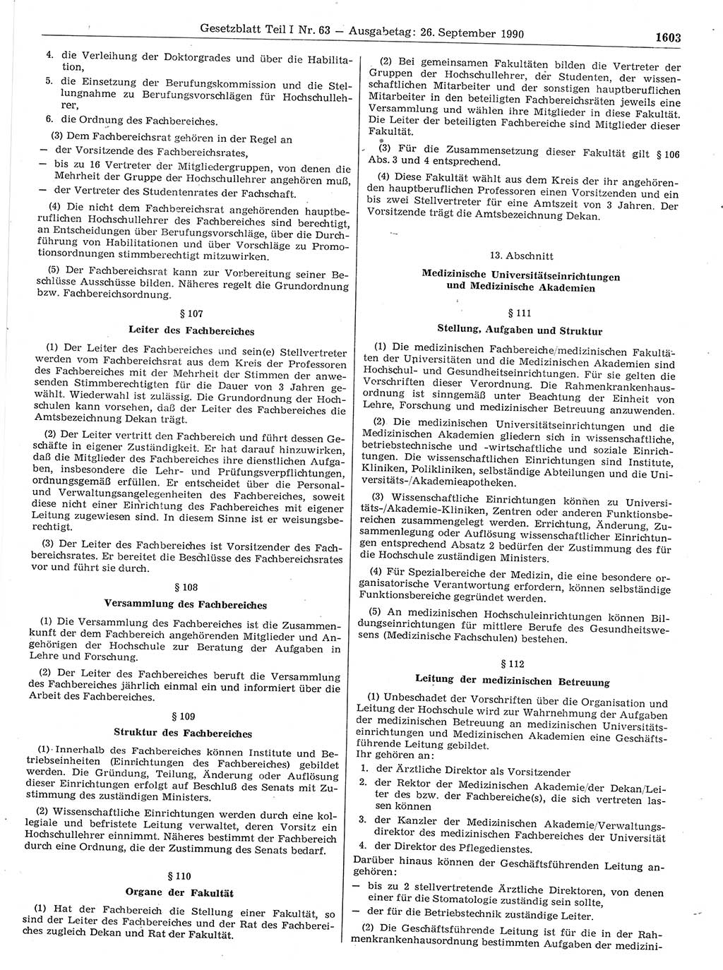 Gesetzblatt (GBl.) der Deutschen Demokratischen Republik (DDR) Teil Ⅰ 1990, Seite 1603 (GBl. DDR Ⅰ 1990, S. 1603)