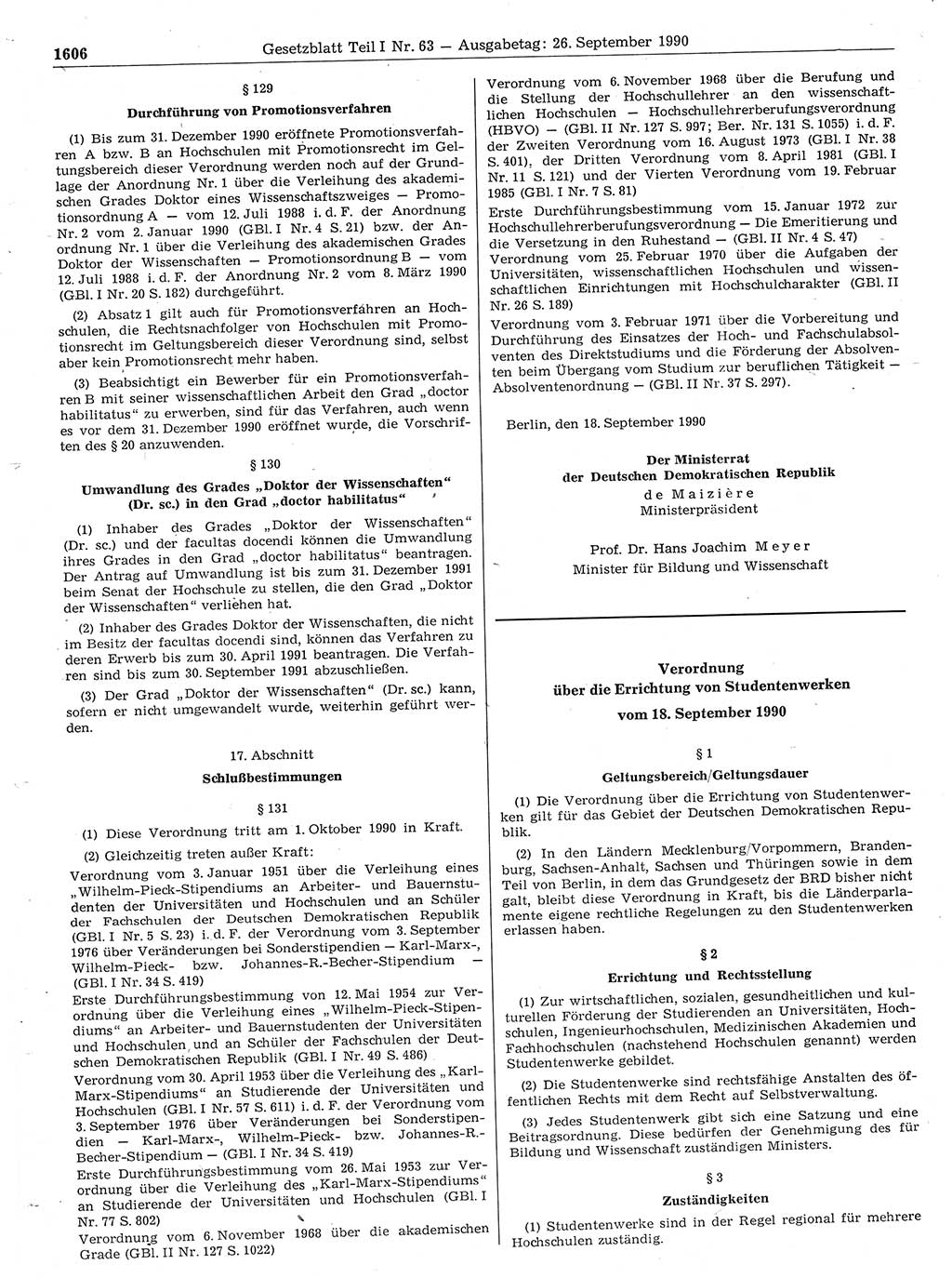 Gesetzblatt (GBl.) der Deutschen Demokratischen Republik (DDR) Teil Ⅰ 1990, Seite 1604 (GBl. DDR Ⅰ 1990, S. 1604)