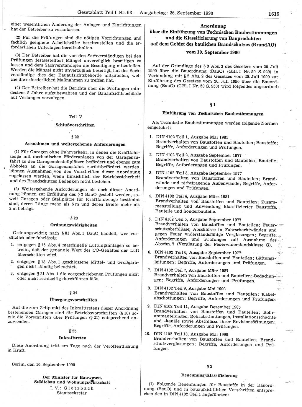 Gesetzblatt (GBl.) der Deutschen Demokratischen Republik (DDR) Teil Ⅰ 1990, Seite 1615 (GBl. DDR Ⅰ 1990, S. 1615)