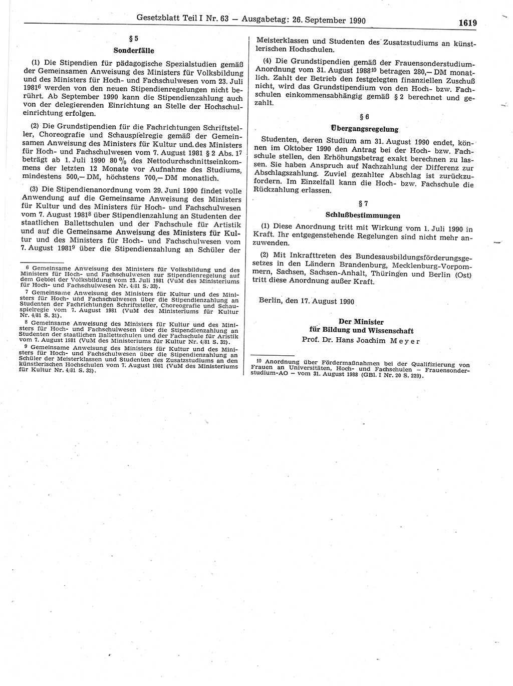 Gesetzblatt (GBl.) der Deutschen Demokratischen Republik (DDR) Teil Ⅰ 1990, Seite 1619 (GBl. DDR Ⅰ 1990, S. 1619)