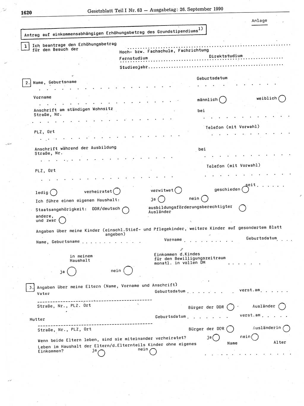 Gesetzblatt (GBl.) der Deutschen Demokratischen Republik (DDR) Teil Ⅰ 1990, Seite 1620 (GBl. DDR Ⅰ 1990, S. 1620)