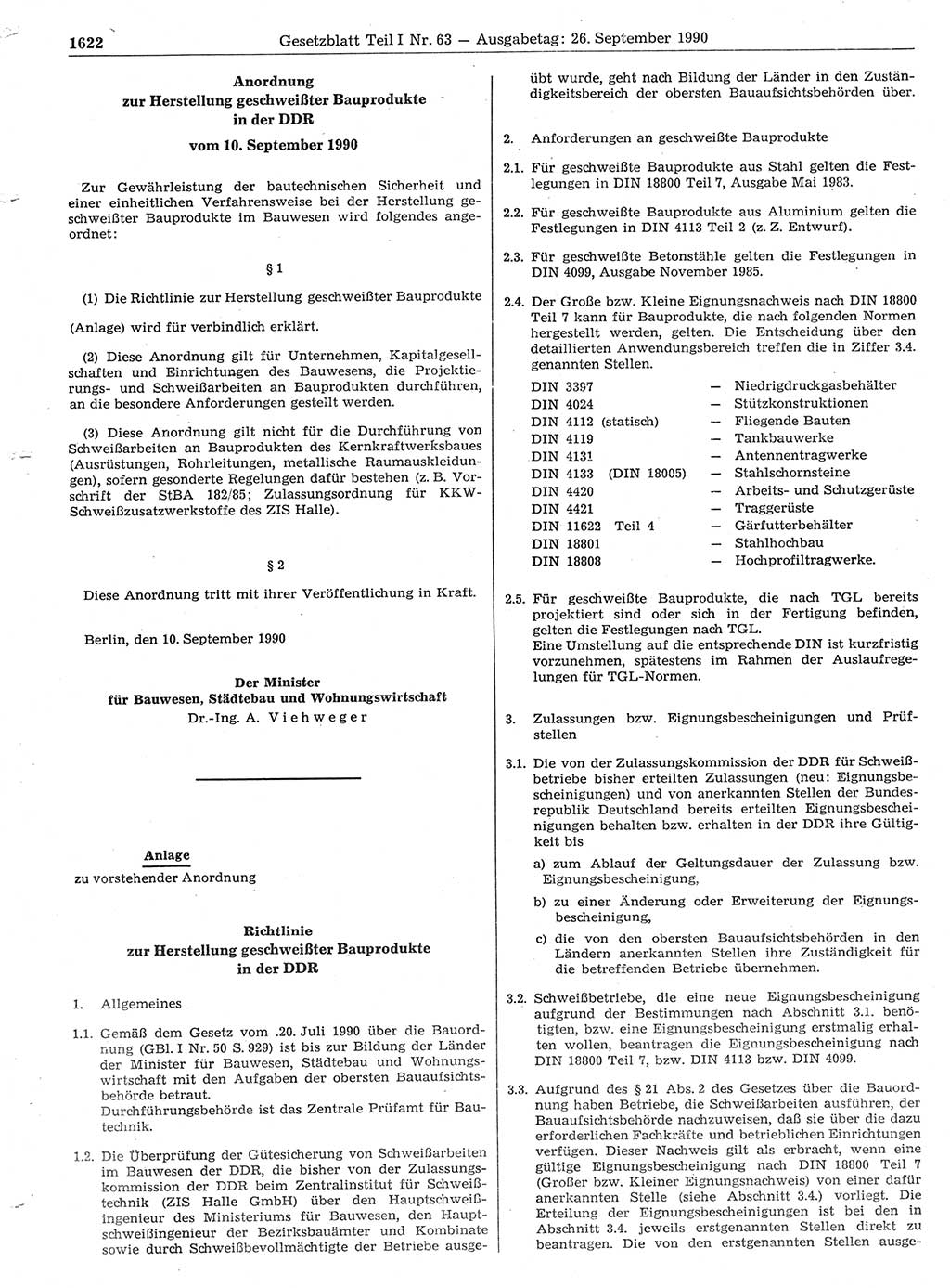 Gesetzblatt (GBl.) der Deutschen Demokratischen Republik (DDR) Teil Ⅰ 1990, Seite 1622 (GBl. DDR Ⅰ 1990, S. 1622)