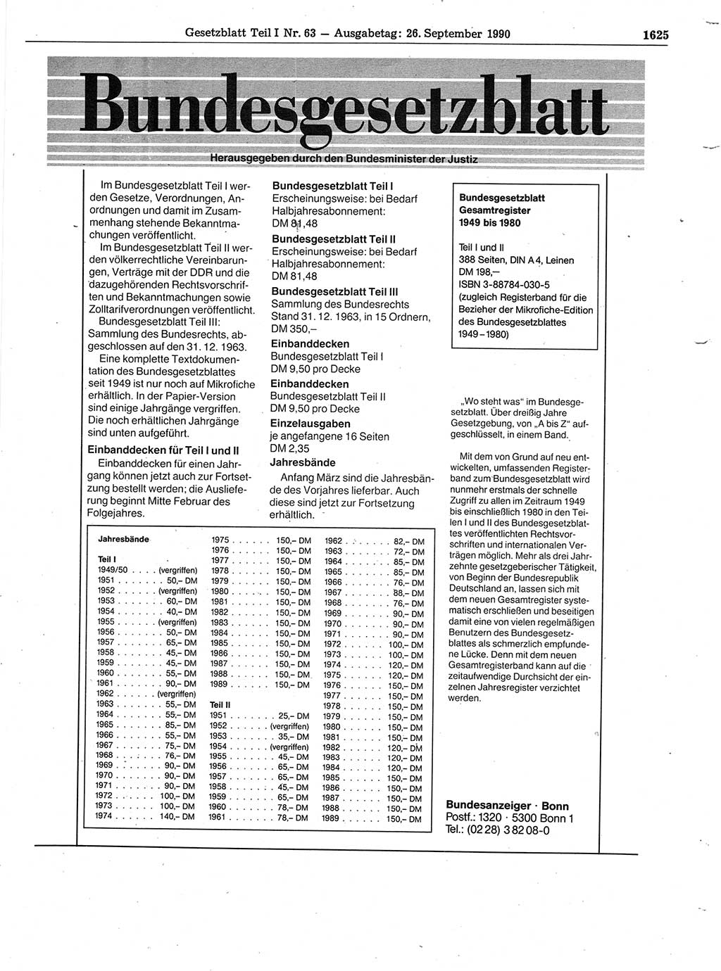 Gesetzblatt (GBl.) der Deutschen Demokratischen Republik (DDR) Teil Ⅰ 1990, Seite 1625 (GBl. DDR Ⅰ 1990, S. 1625)