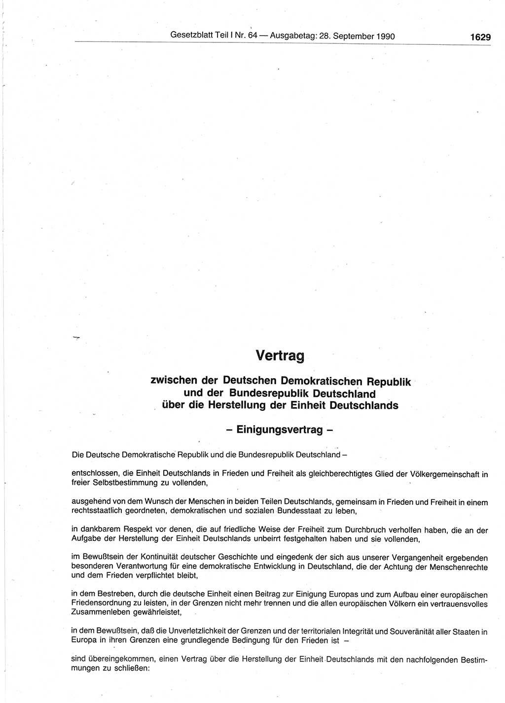 Gesetzblatt (GBl.) der Deutschen Demokratischen Republik (DDR) Teil Ⅰ 1990, Seite 1629 (GBl. DDR Ⅰ 1990, S. 1629)