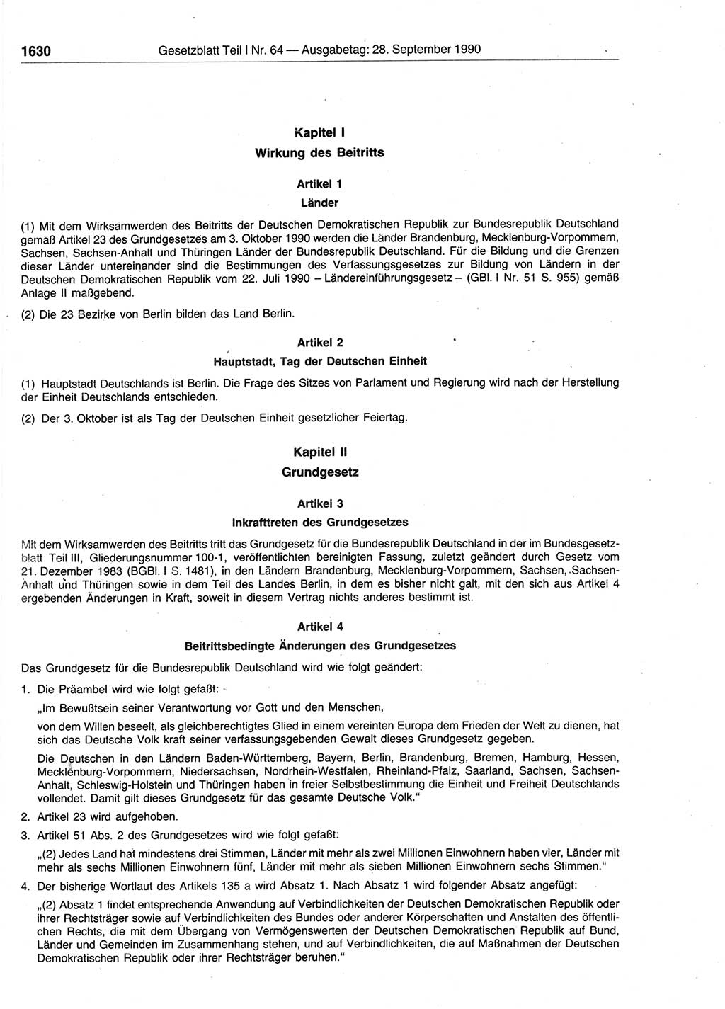 Gesetzblatt (GBl.) der Deutschen Demokratischen Republik (DDR) Teil Ⅰ 1990, Seite 1630 (GBl. DDR Ⅰ 1990, S. 1630)