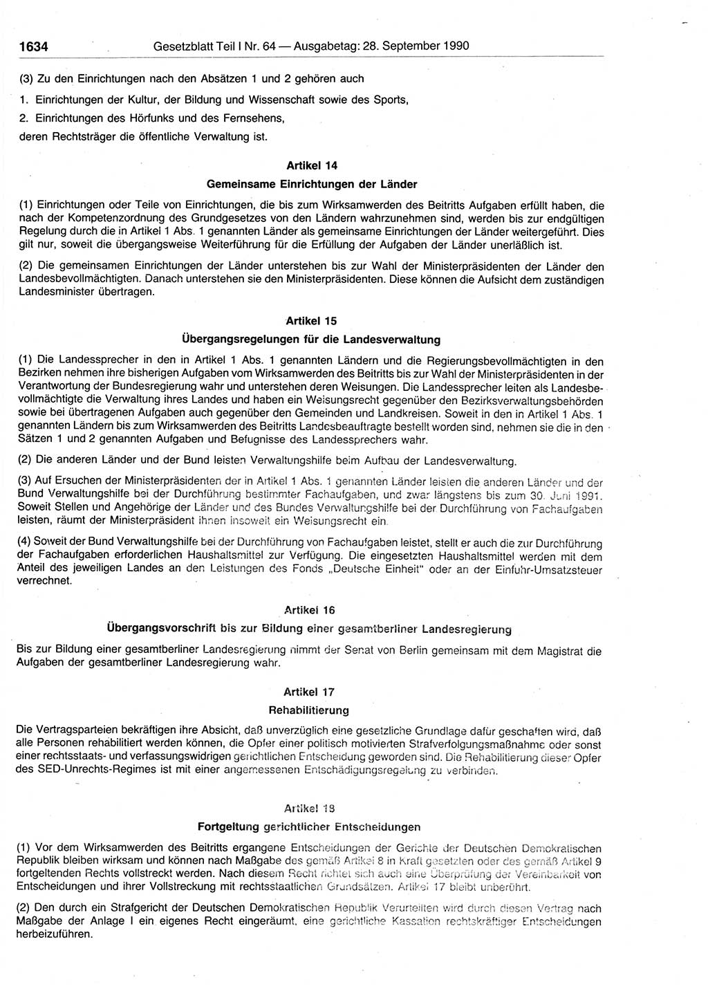 Gesetzblatt (GBl.) der Deutschen Demokratischen Republik (DDR) Teil Ⅰ 1990, Seite 1634 (GBl. DDR Ⅰ 1990, S. 1634)