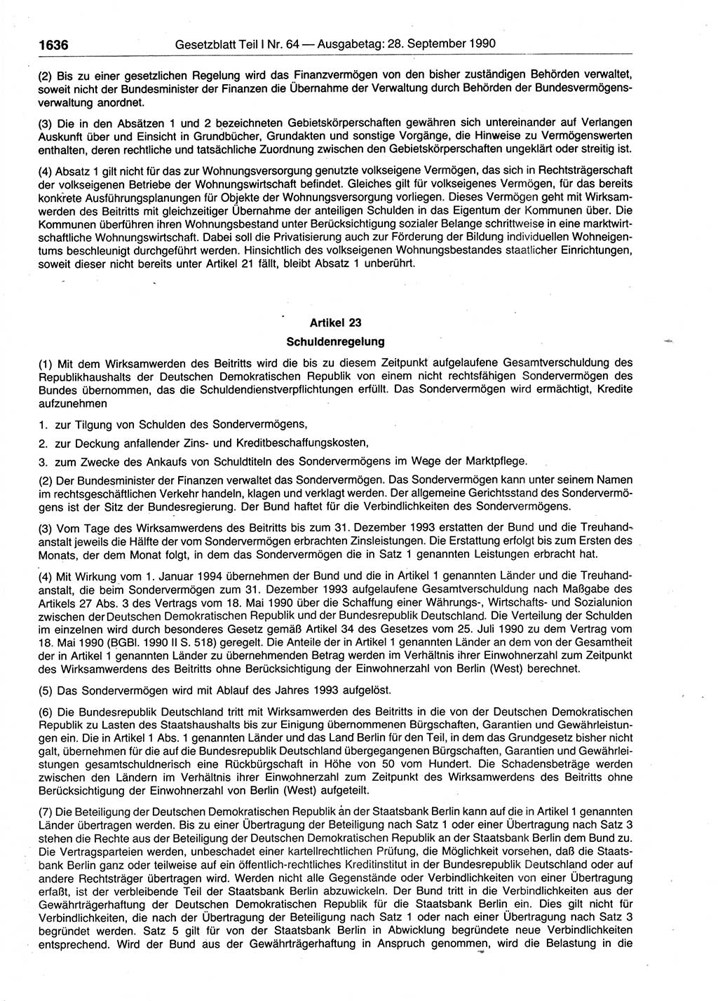 Gesetzblatt (GBl.) der Deutschen Demokratischen Republik (DDR) Teil Ⅰ 1990, Seite 1636 (GBl. DDR Ⅰ 1990, S. 1636)