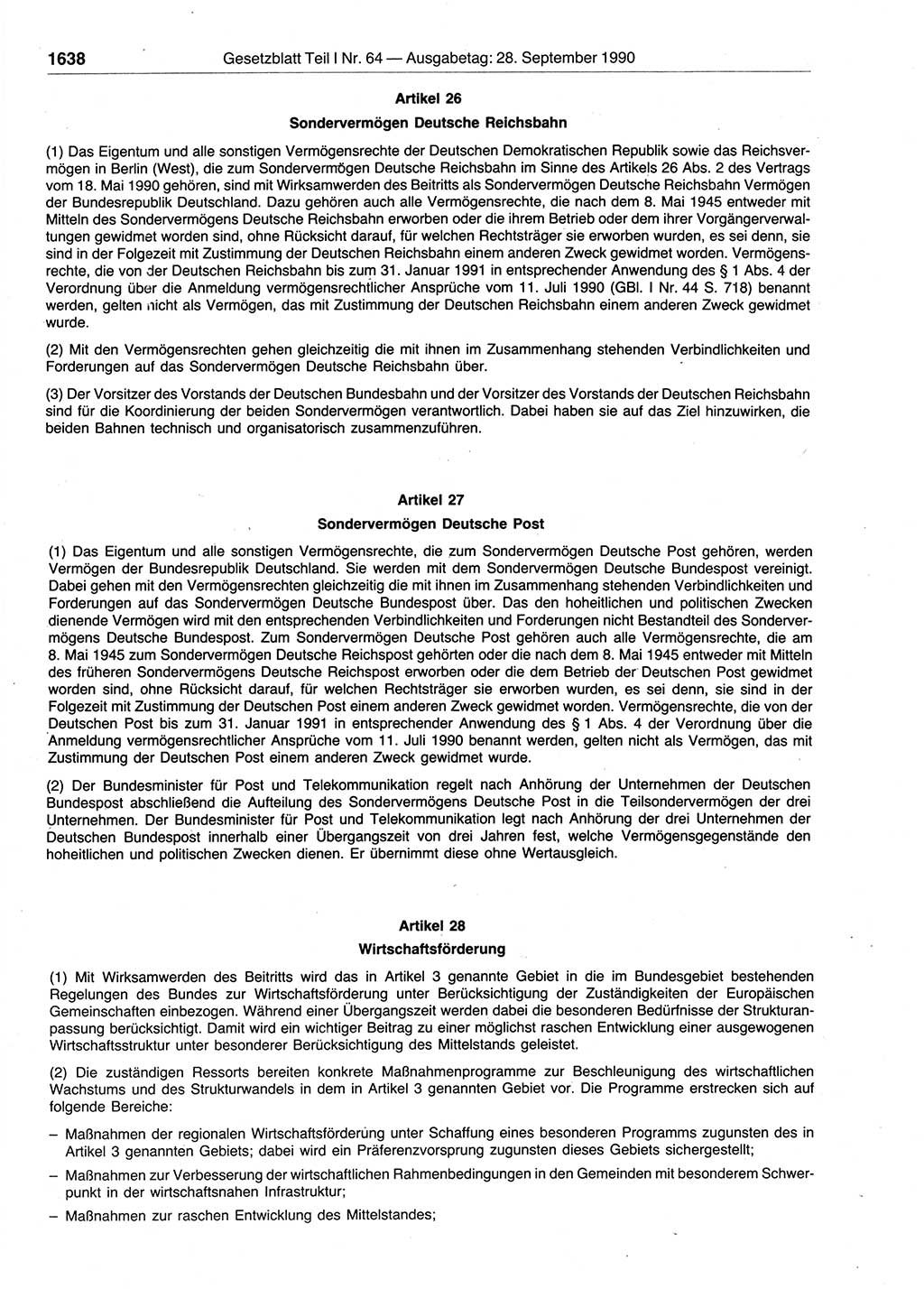 Gesetzblatt (GBl.) der Deutschen Demokratischen Republik (DDR) Teil Ⅰ 1990, Seite 1638 (GBl. DDR Ⅰ 1990, S. 1638)