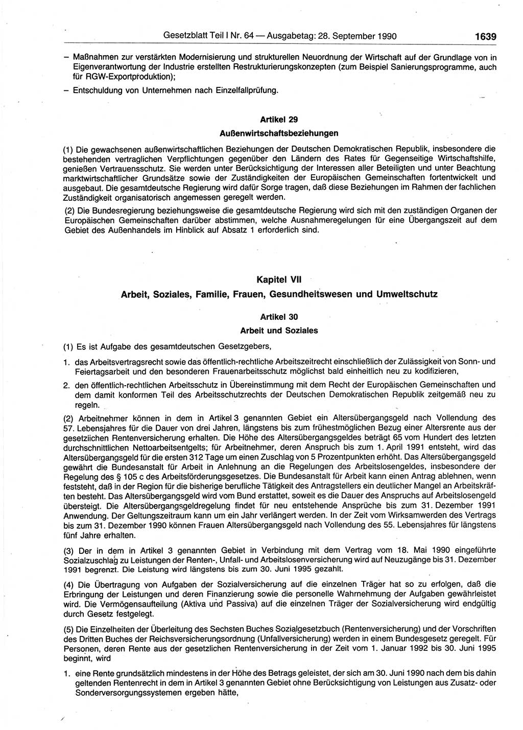Gesetzblatt (GBl.) der Deutschen Demokratischen Republik (DDR) Teil Ⅰ 1990, Seite 1639 (GBl. DDR Ⅰ 1990, S. 1639)