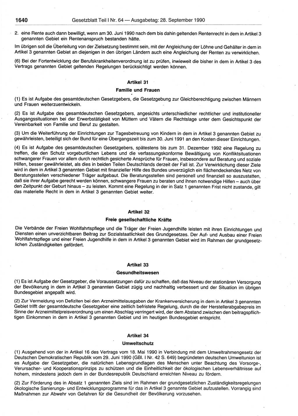 Gesetzblatt (GBl.) der Deutschen Demokratischen Republik (DDR) Teil Ⅰ 1990, Seite 1640 (GBl. DDR Ⅰ 1990, S. 1640)