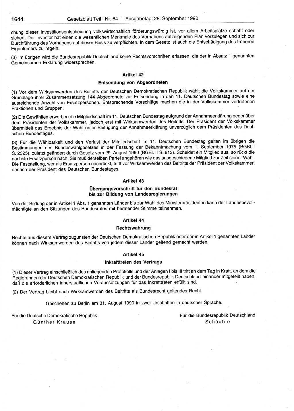 Gesetzblatt (GBl.) der Deutschen Demokratischen Republik (DDR) Teil Ⅰ 1990, Seite 1644 (GBl. DDR Ⅰ 1990, S. 1644)