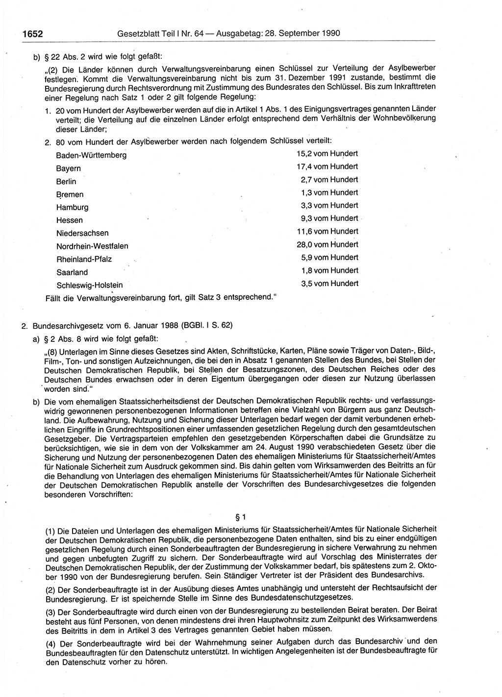 Gesetzblatt (GBl.) der Deutschen Demokratischen Republik (DDR) Teil Ⅰ 1990, Seite 1652 (GBl. DDR Ⅰ 1990, S. 1652)
