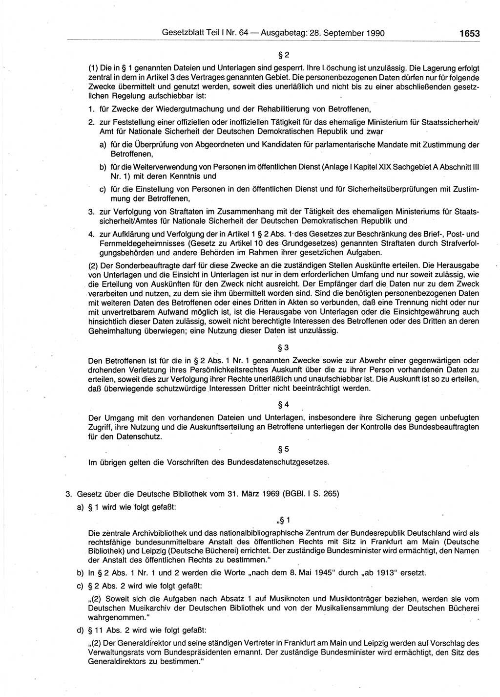 Gesetzblatt (GBl.) der Deutschen Demokratischen Republik (DDR) Teil Ⅰ 1990, Seite 1653 (GBl. DDR Ⅰ 1990, S. 1653)