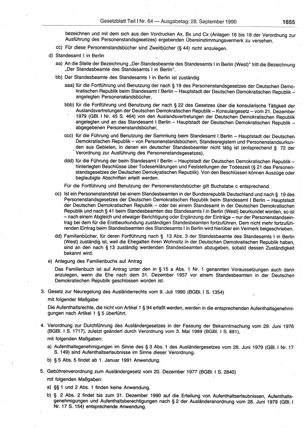 Gesetzblatt (GBl.) der Deutschen Demokratischen Republik (DDR) Teil Ⅰ 1990, Seite 1655 (GBl. DDR Ⅰ 1990, S. 1655)