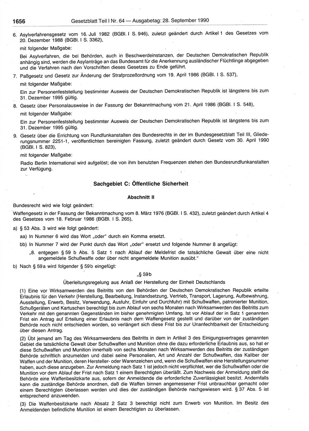 Gesetzblatt (GBl.) der Deutschen Demokratischen Republik (DDR) Teil Ⅰ 1990, Seite 1656 (GBl. DDR Ⅰ 1990, S. 1656)