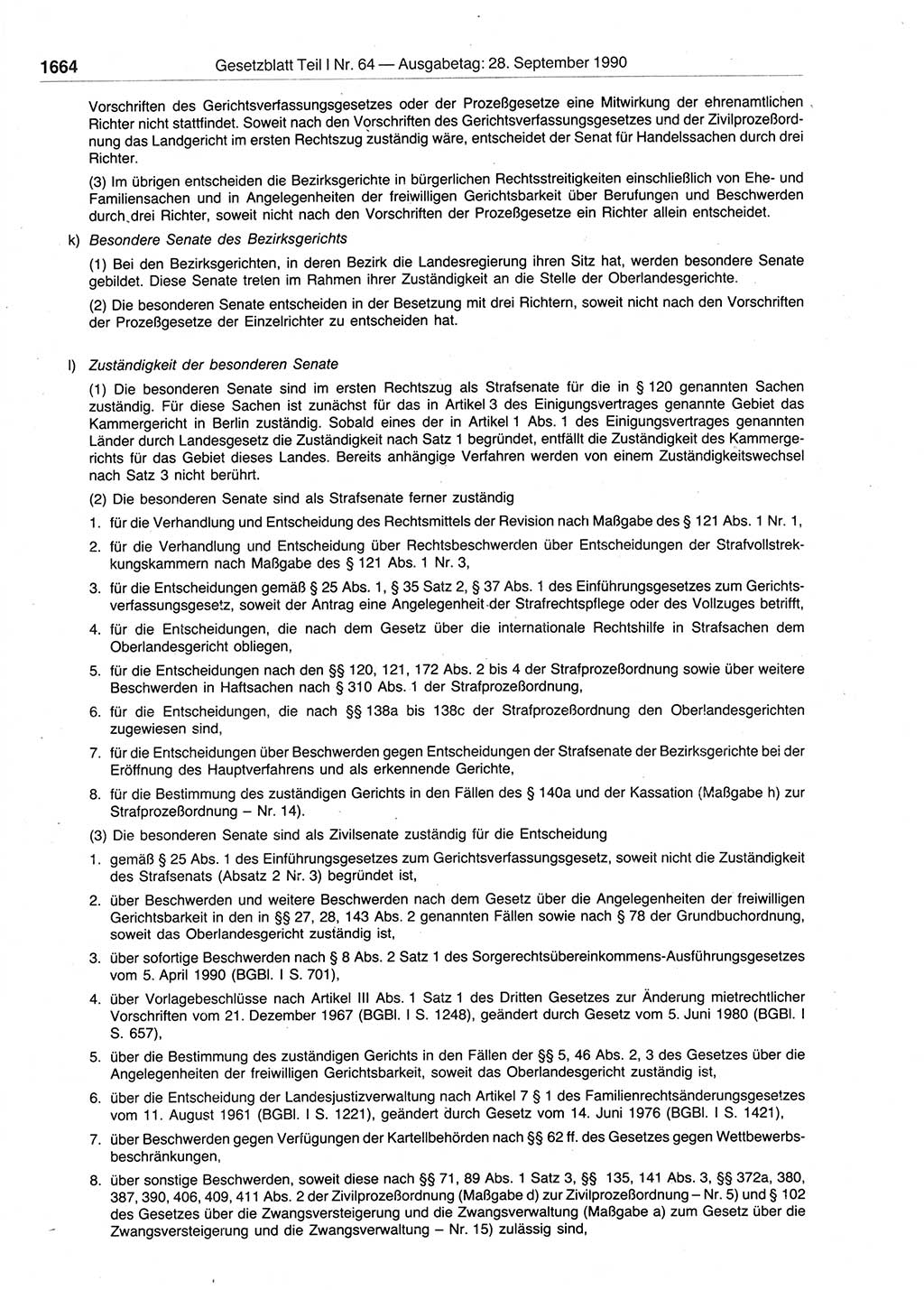 Gesetzblatt (GBl.) der Deutschen Demokratischen Republik (DDR) Teil Ⅰ 1990, Seite 1664 (GBl. DDR Ⅰ 1990, S. 1664)