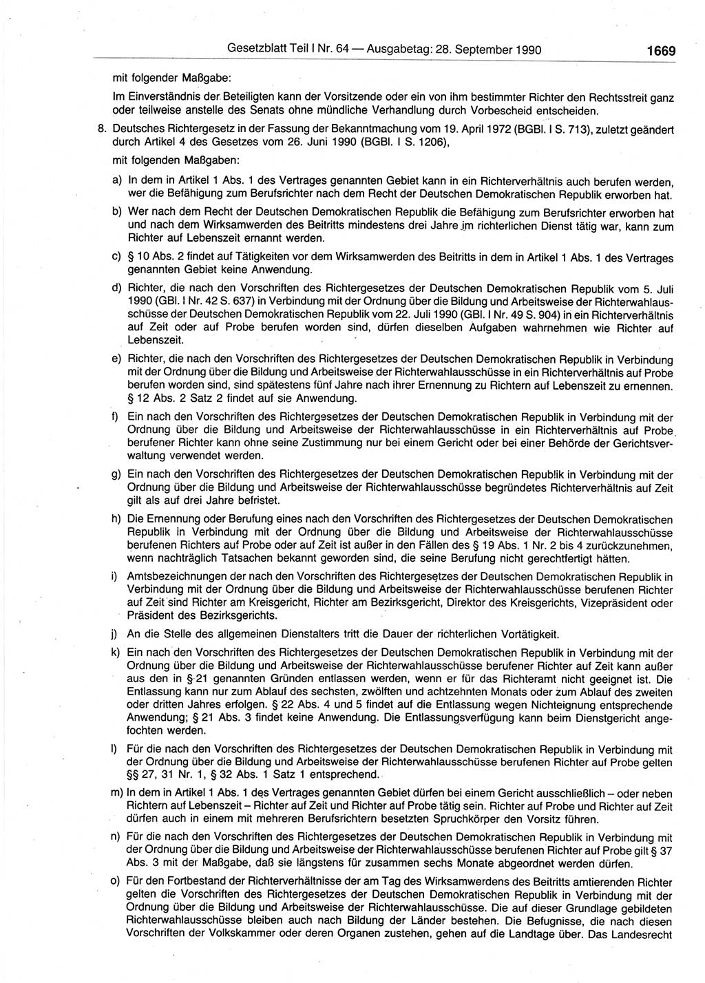 Gesetzblatt (GBl.) der Deutschen Demokratischen Republik (DDR) Teil Ⅰ 1990, Seite 1669 (GBl. DDR Ⅰ 1990, S. 1669)
