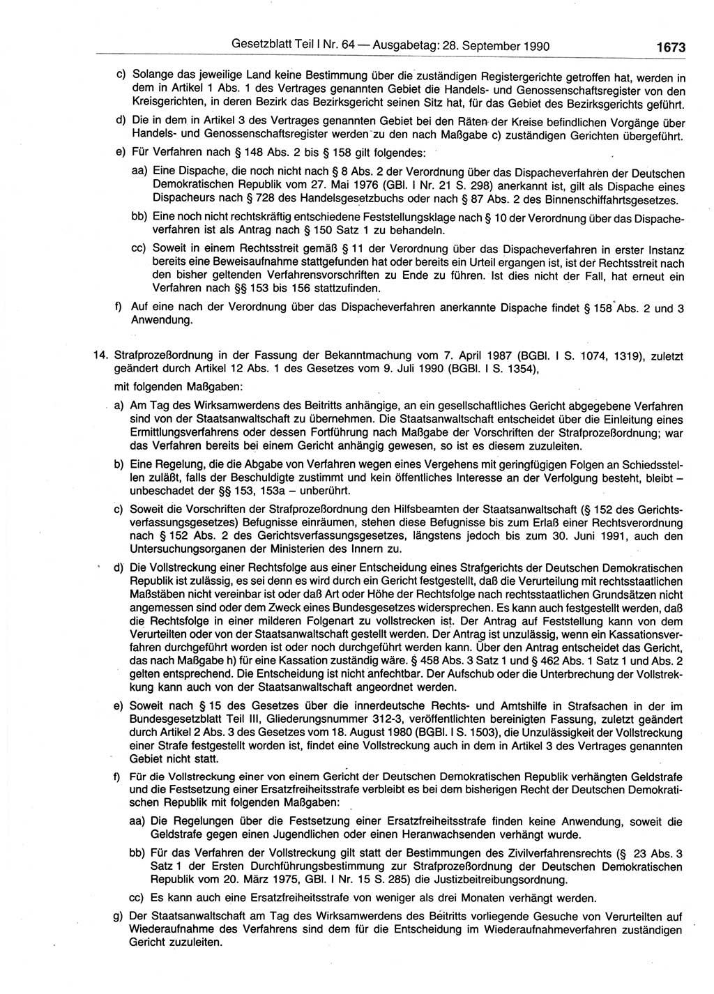 Gesetzblatt (GBl.) der Deutschen Demokratischen Republik (DDR) Teil Ⅰ 1990, Seite 1673 (GBl. DDR Ⅰ 1990, S. 1673)