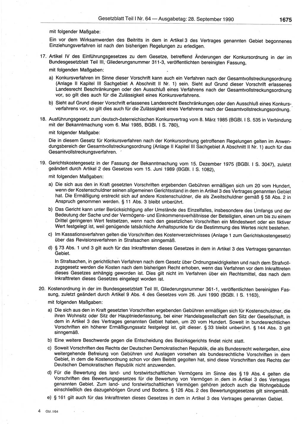 Gesetzblatt (GBl.) der Deutschen Demokratischen Republik (DDR) Teil Ⅰ 1990, Seite 1675 (GBl. DDR Ⅰ 1990, S. 1675)