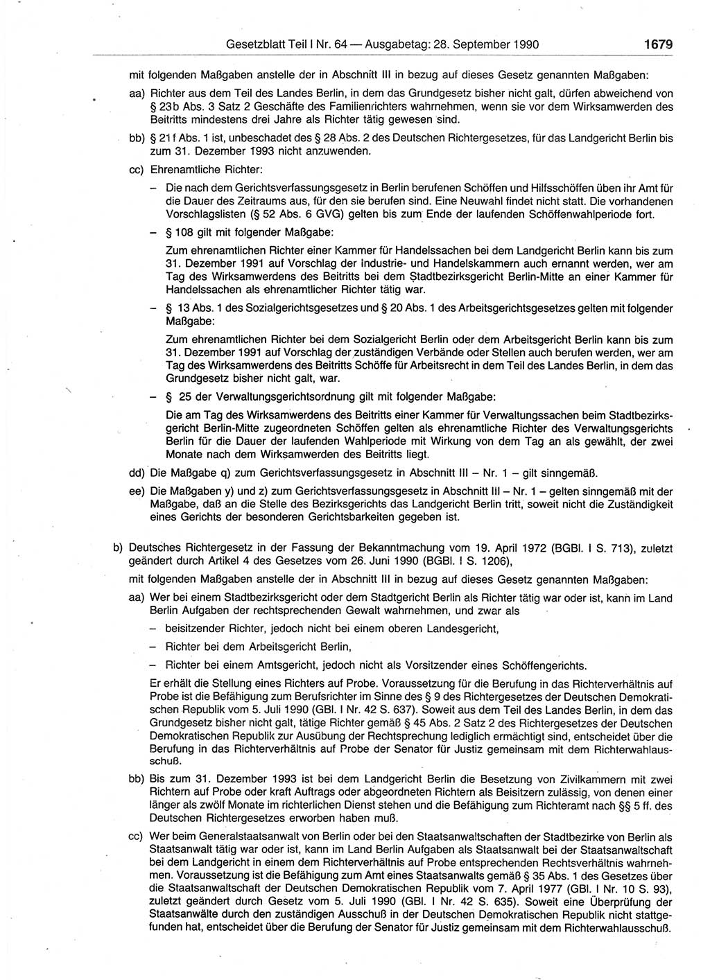 Gesetzblatt (GBl.) der Deutschen Demokratischen Republik (DDR) Teil Ⅰ 1990, Seite 1679 (GBl. DDR Ⅰ 1990, S. 1679)