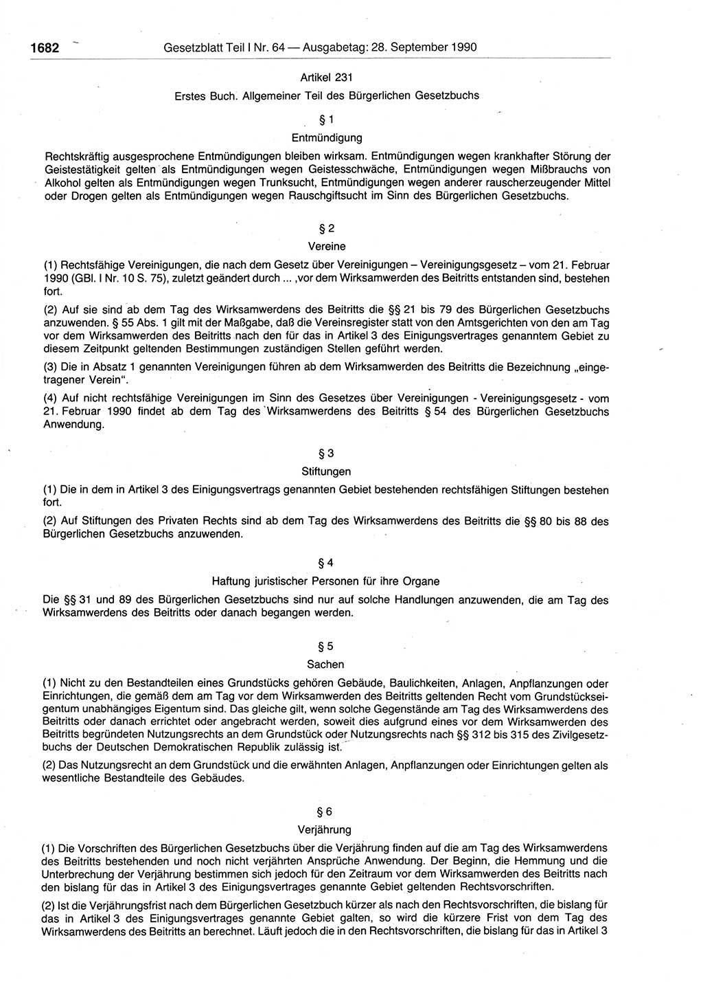 Gesetzblatt (GBl.) der Deutschen Demokratischen Republik (DDR) Teil Ⅰ 1990, Seite 1682 (GBl. DDR Ⅰ 1990, S. 1682)
